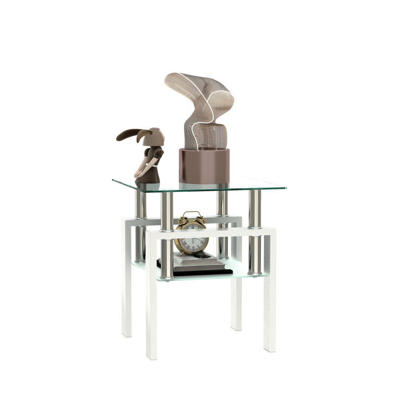 Modern White and Transparent Glass Square End Table Set