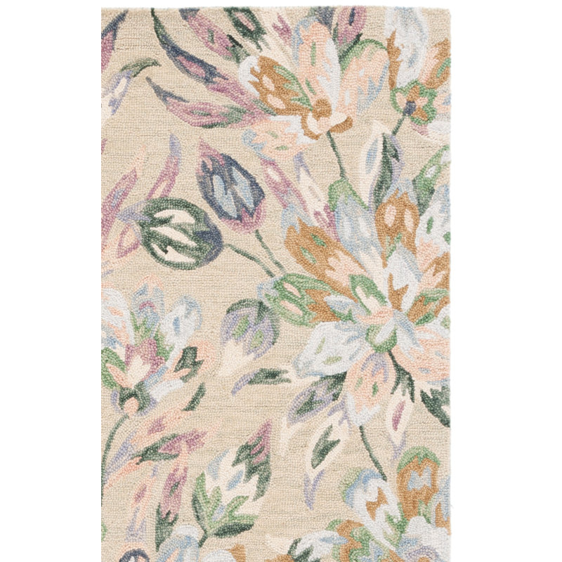 Tapis en laine / coton touffeté à la main Lyia - bleu / vert / beige, Rectangle 8 po x 10 po