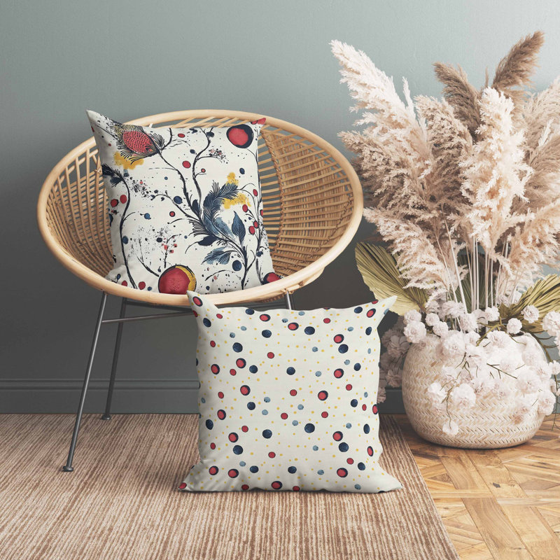 Oreiller en faux suède Spots Garden, Rouge / beige / jaune, Carré 26 po