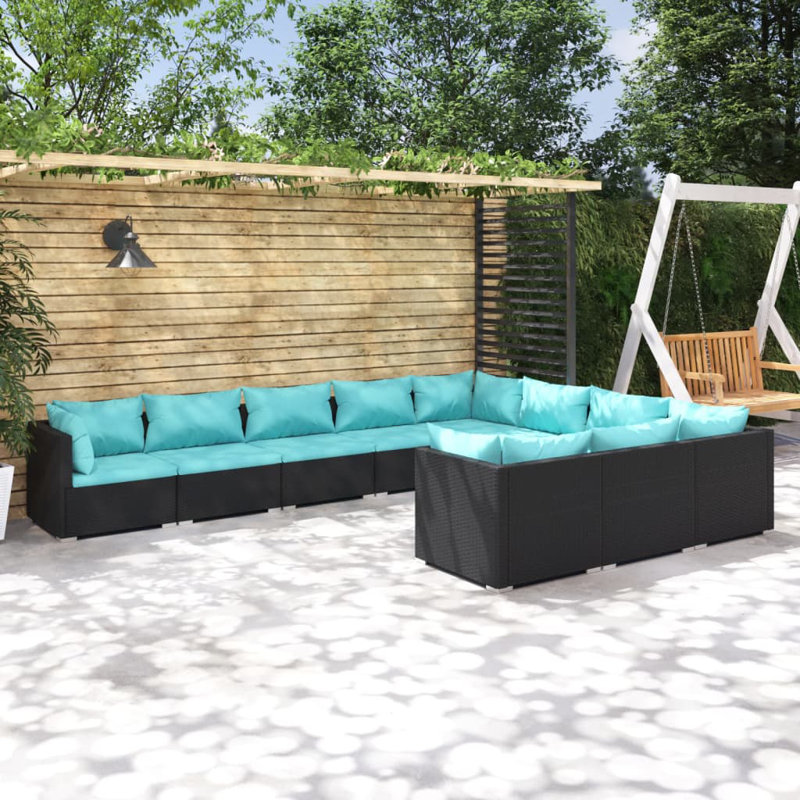 27.6" Wide Square Patio Sectional Set with Cushions, Water Blue, Black