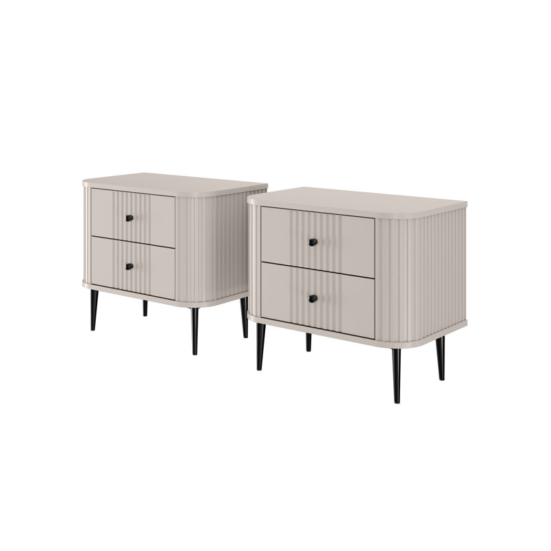 Dayzee 56cm W Manufactured Wood Bedside Table, Cashmere/Black, Black, Cashmere