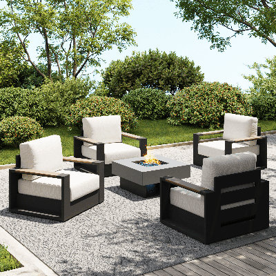 Ensemble de conversation d'extérieur 5 pièces avec fauteuils et table de foyer