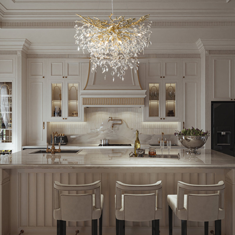 Lustre en cristal chromé 10 lumières Modern, Doré, H 27,56 po x l 31,5 po x P 31,5 po