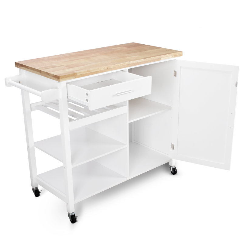 Chariot de cuisine en bois massif Domenique, Blanc