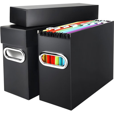 Boîte de 2 dossiers suspendus pliables noirs - Organisateur de documents de format lettre portable avec poignée