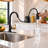 Pull‑Down High‑Arc Single‑Handle Kitchen Sink Faucet with 3‑Function Spray Head and 10‑Inch Deck Plate, Modern Kitchen Faucet,Black Gold-86764199