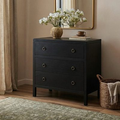 Linea Wood 3 Drawer Dresser 34"W, Black