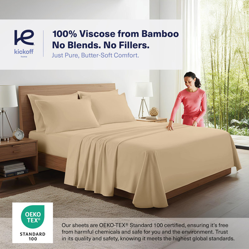 Bedroom 100% Organic Viscose From Bamboo Sheets Set, 300 Thread Count, Cooling Bedding Sheets for Hot Sleepers, Flat, Fitted, Pillowcase