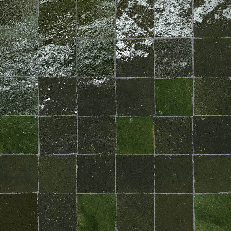 Zagora 2" x 2" Zellige Mosaic Tile, Vert Mousse
