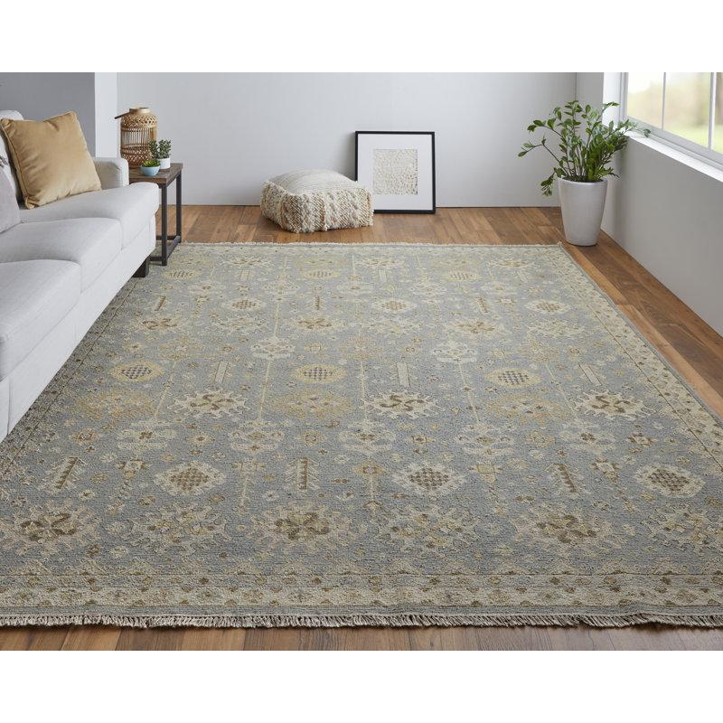 Corbitt Wool Oriental Area Rug in Blue, Rectangle 9'6" x 13'6"