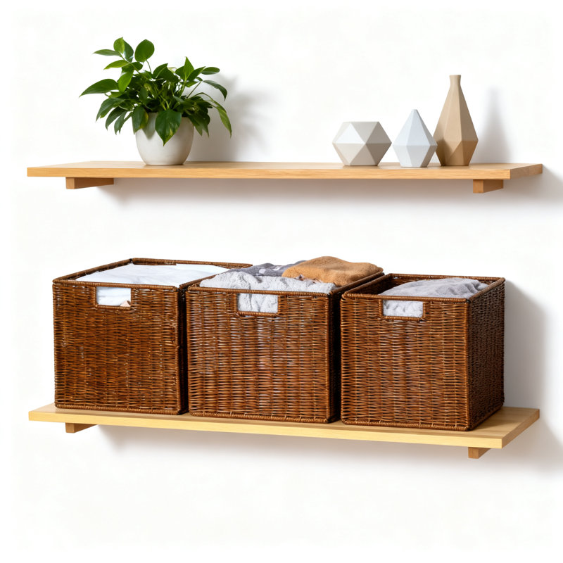 Handwoven Wicker Storage Basket With Handles, Foldable Organization Bin For Shelves, Pantry, Kitchen And Bathroom, Brown