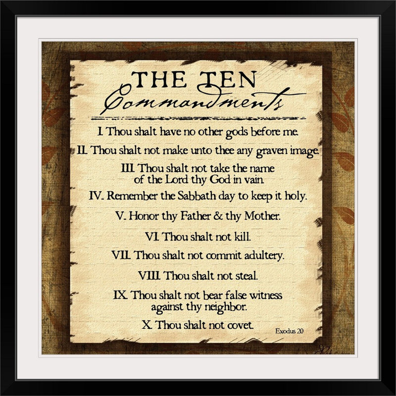«Ten Commandments» par Jennifer Pugh, art textuel, Cadre noir, H 38 po x l 38 po x P 1 po