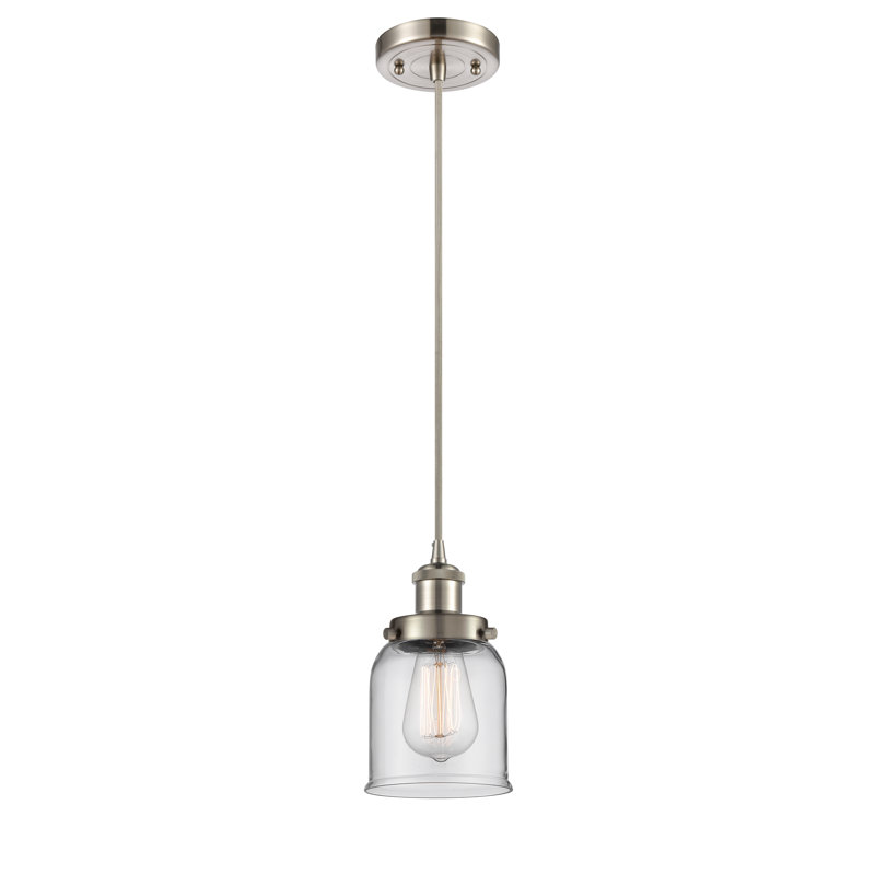 Luminaire suspendu en forme de cloche à 1 lumière Clara, Nickel satiné brossé, DEL, Transparent