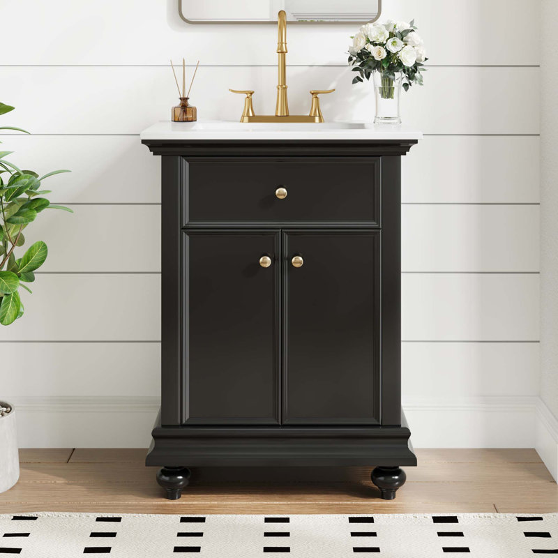 Meuble-lavabo moderne avec tiroir basculant et charnières à fermeture en douceur, Noir