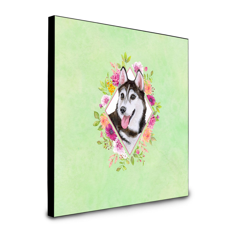 Panneau mural Dollman Flowers, Vert, Husky sibérien gris