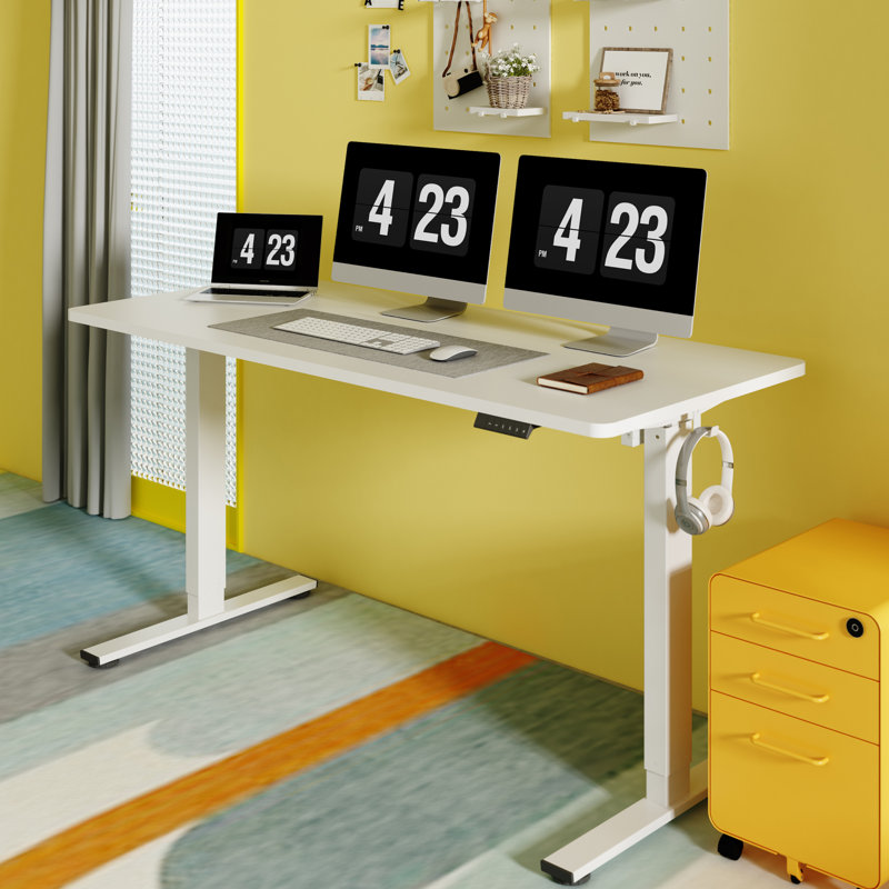Baysenie 55"/60" Width Home Office Height Adjustable Standing Desk, White, White, 29" H x 60" W x 24" D