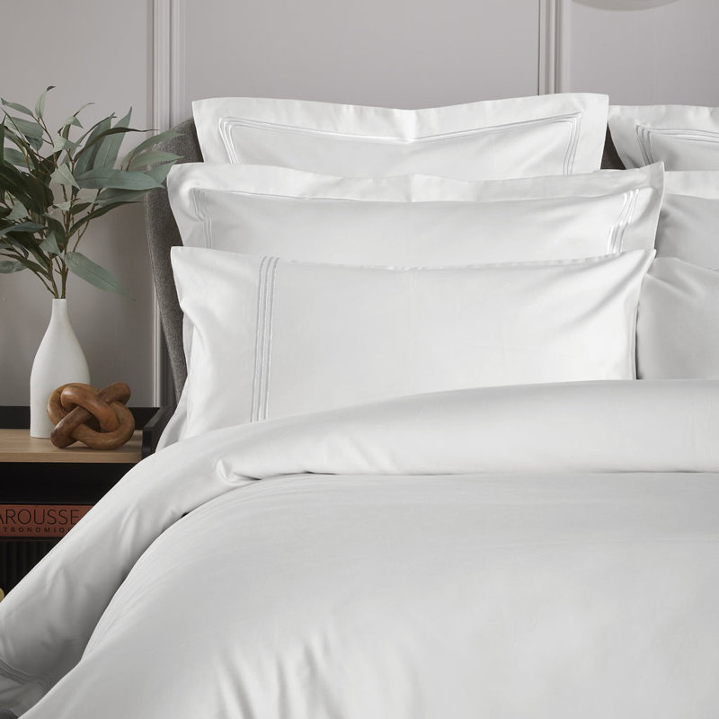 800 Thread Count Triple Row Cord Embroidered Square Pillowcase Pair, White