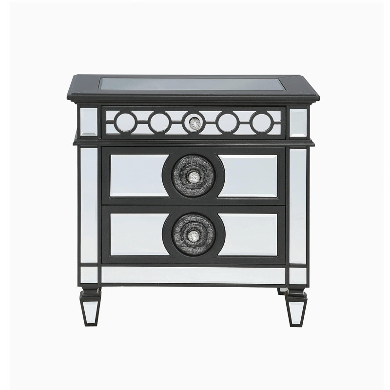 Varian II Mirror, Black Silver Sheen Bedside Table, Black/Silver