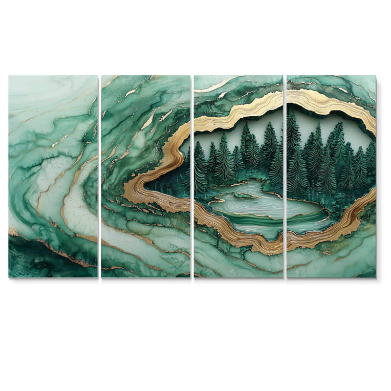 Paysage de forêt d'hiver avec rivière Emerald II - Art mural forêt - Art mural traditionnel sur toile, H 28 po x l 48 po, 4