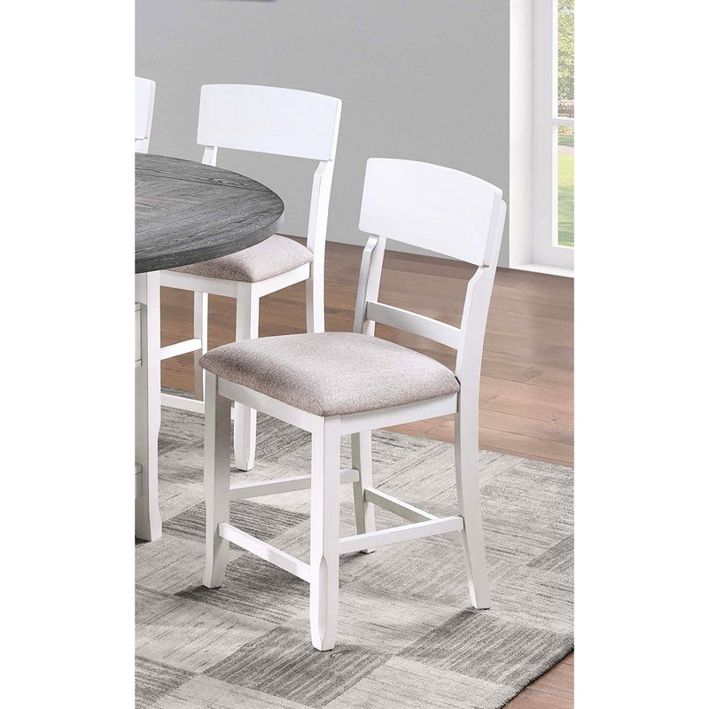 Blanc de style contemporain avec 2 chaises hautes à dossier en bois d'hévéa pour un siège confortable en tissu moderne et design