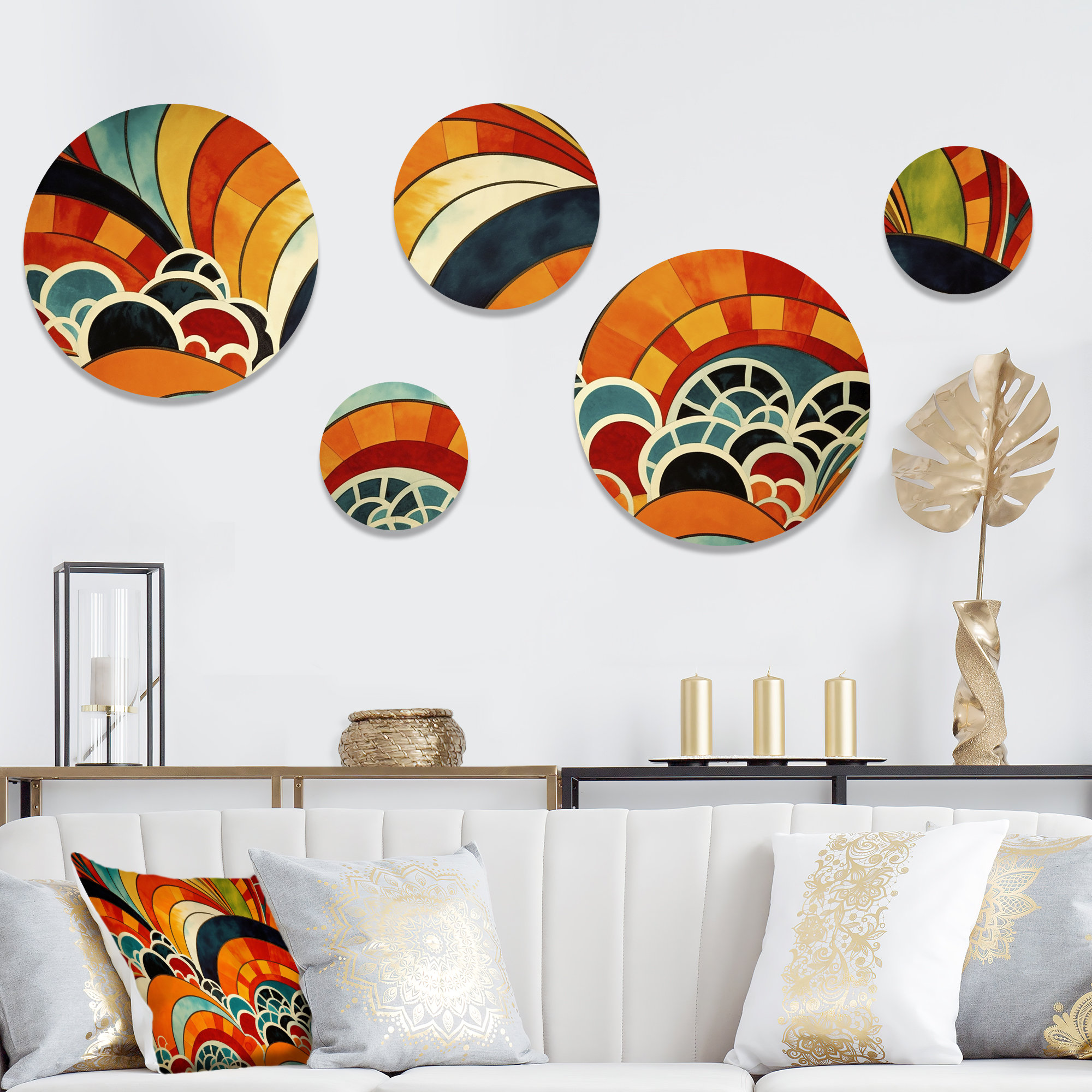 DesignArt Orange Abstracted Harmonies Of Shape I Modern Geometric