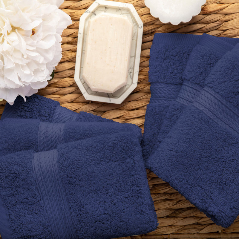 Renata Certified Egyptian Cotton 800 GSM Plush Heavy Highly Absorbent Luxury Washcloth , Navy Blue