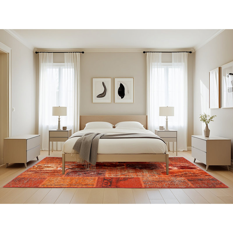 Tapis de zone rouge contemporaine, Rectangle 5 pi x 8 pi