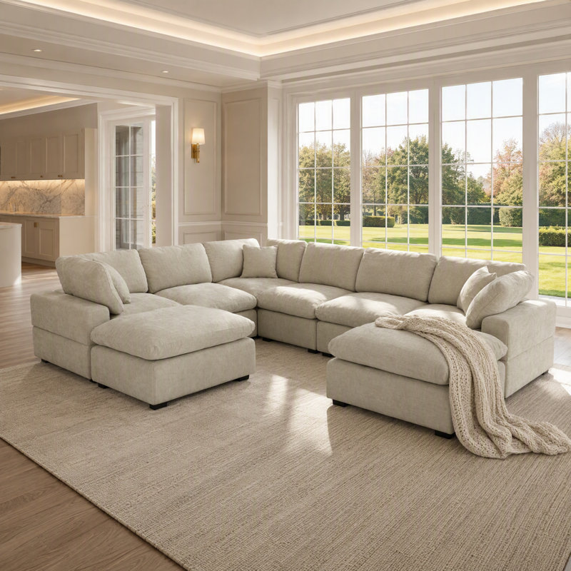 Canapé modulaire réversible en chenille de l 143,2 po Worthland, Camel Beige Chenille