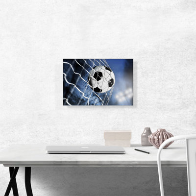 Soccer Ball Scores In Goal Net - Wrapped Canvas Photograph