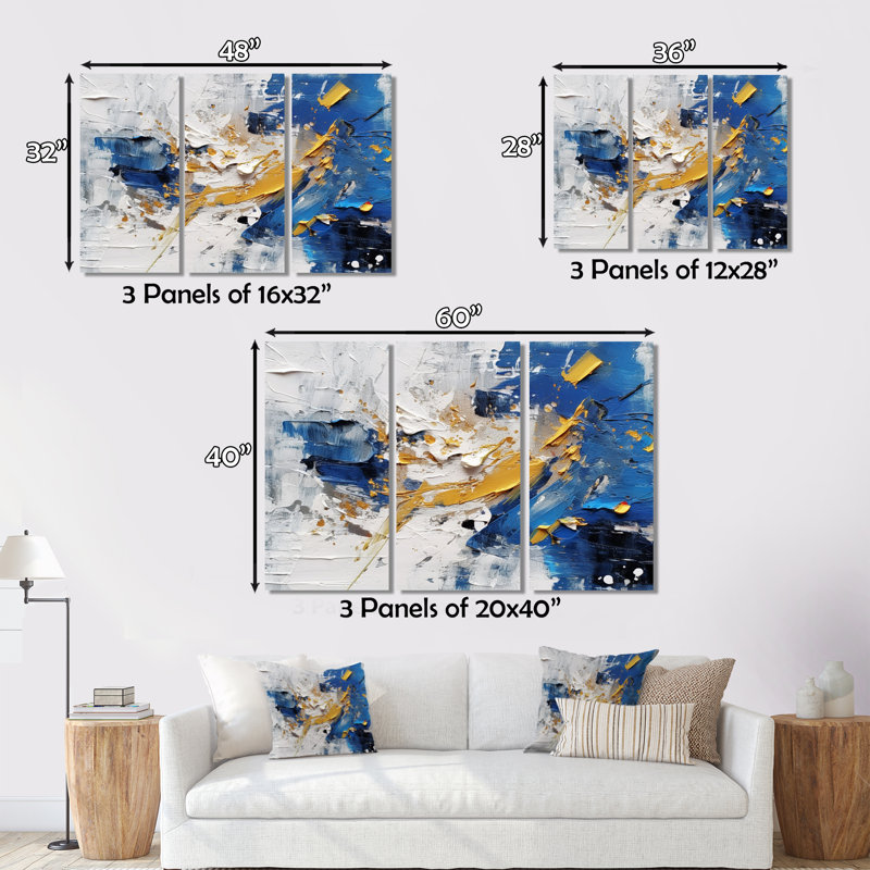 Bleu, jaune, cubiste, kaléidoscope, 3 pièces
