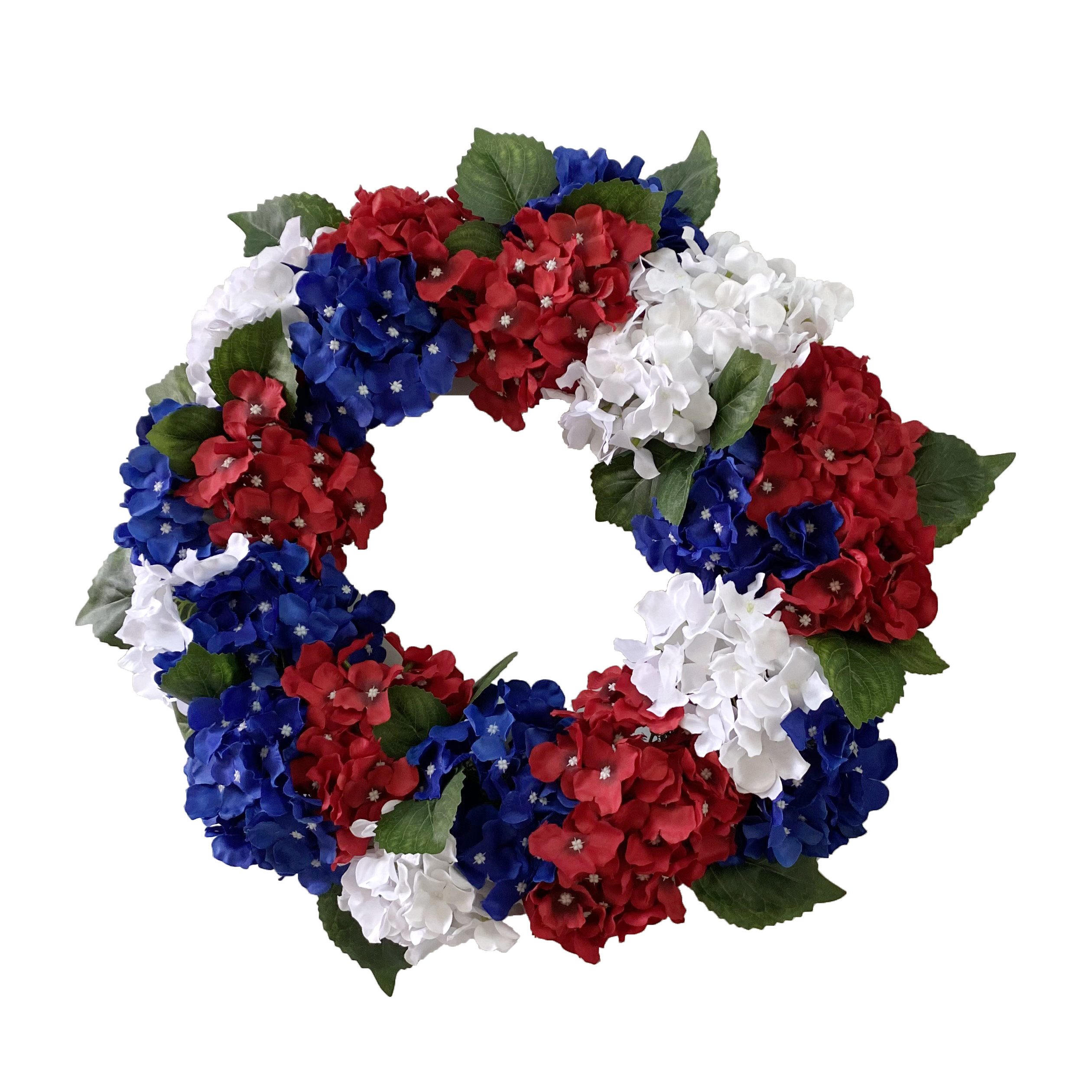 The Holiday Aisle® Artificial Hydrangea Wreath for July 4th Patriotic Americana Festival Front Door Wall Home Decor & Reviews | Wayfair