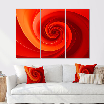 Red Perpetual Pulse Vortex III - Abstract Spirals Wall Art Living Room Set