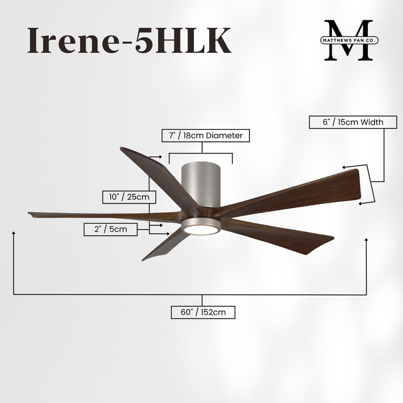 Irene Flushmount Light Kit 5 Blade LED Ceiling Fan, 60", Brushed Nickel, Walnut Tone