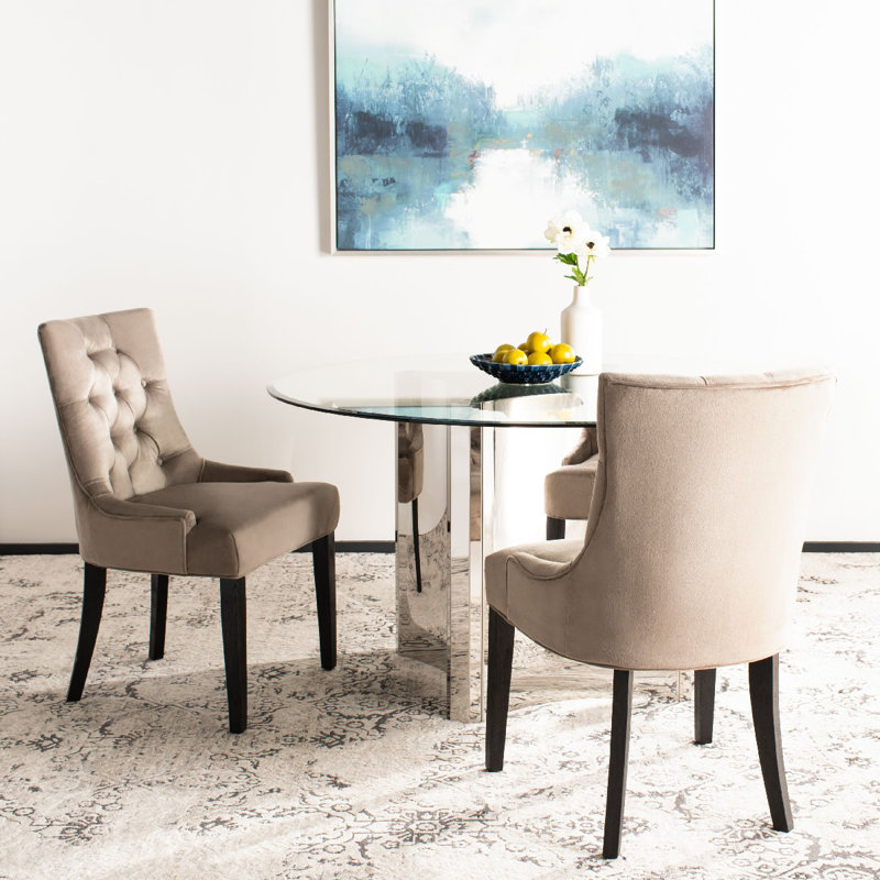 Baumgarten 49.53cm H Tufted Upholstered Parsons Chair, Espresso, Mushroom Taupe