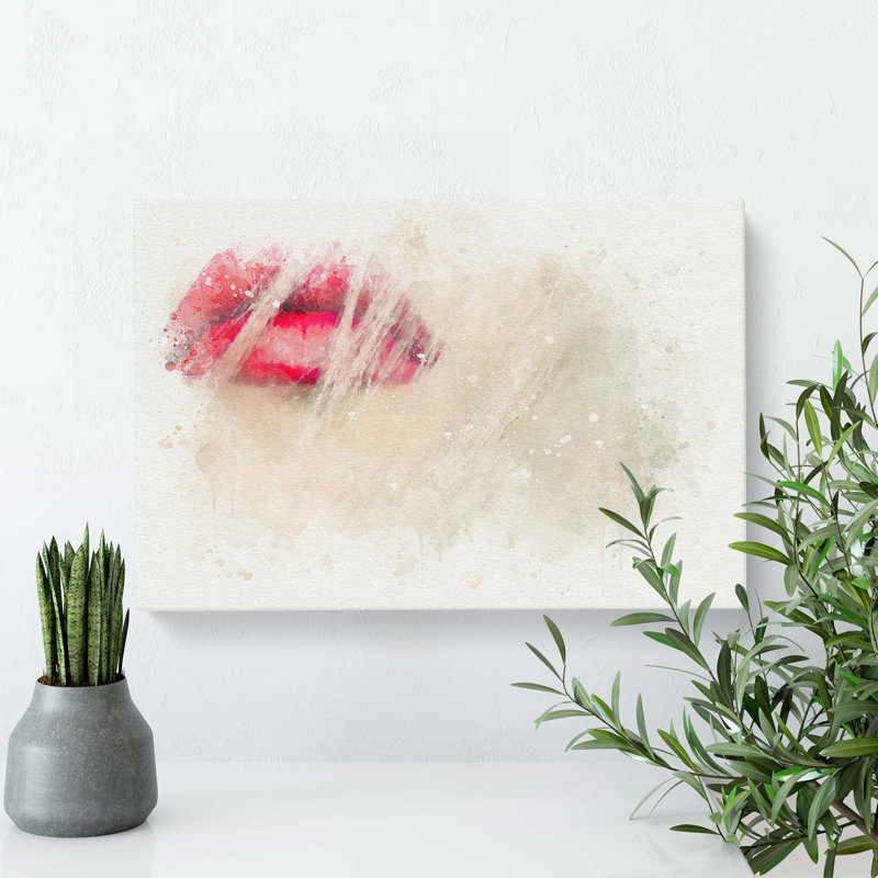 Pink Lips In Abstract - Wrapped Canvas, 40cm H x 60cm W x 3cm D