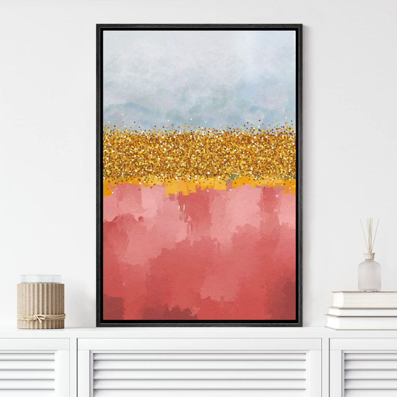 Bleu, bleu, rose, boho, bloc de couleur, dégradé, formes abstraites, illustrations, décor moderne, H 24 po x l 16 po, Noir