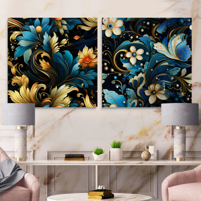 Art Deco Inspirations Paisley Pattern - Abstract Acrylic Wall Art Glass Set Of 2