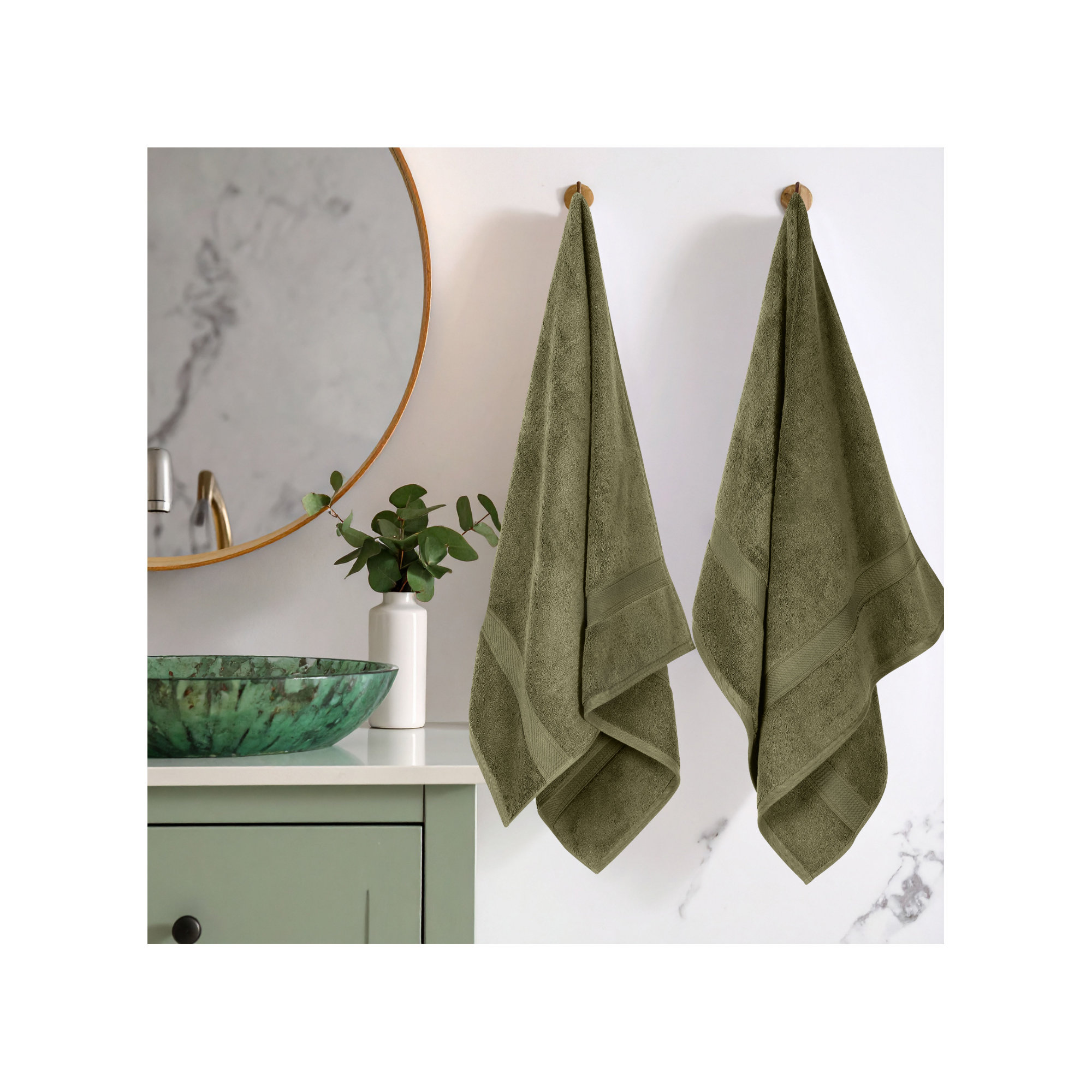 Renata 800 GSM 2 Piece Certified Egyptian Cotton Bath Towel Set , Forest Green