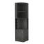 Armoire de coin Syrah, huit casiers à bouteilles, double porte, deux tablettes ouvertes - chêne Smokey