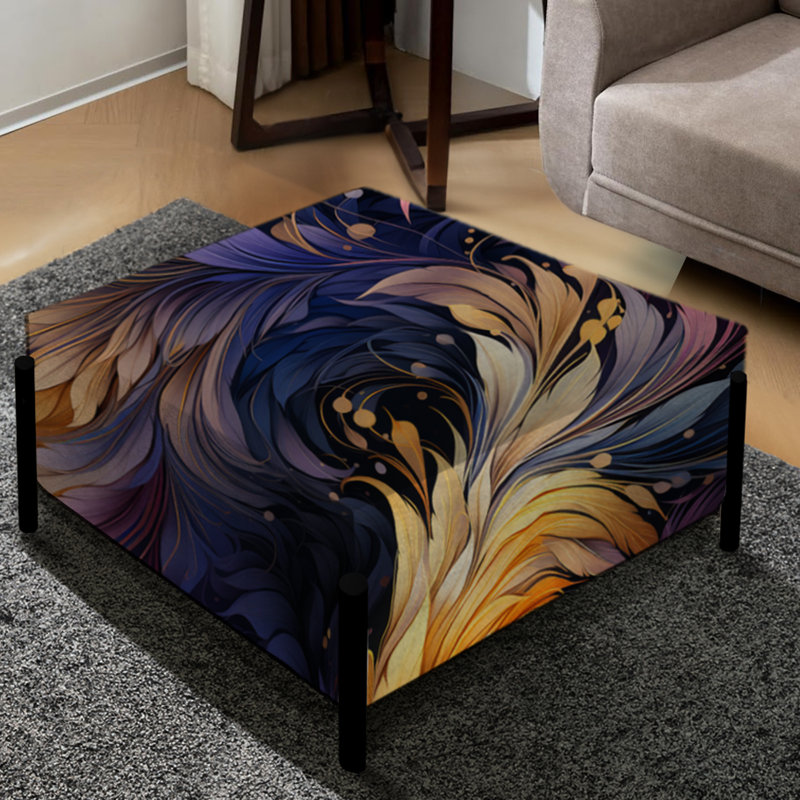 Multicolore élégant charme de plumes - grand repose-pieds carré floral