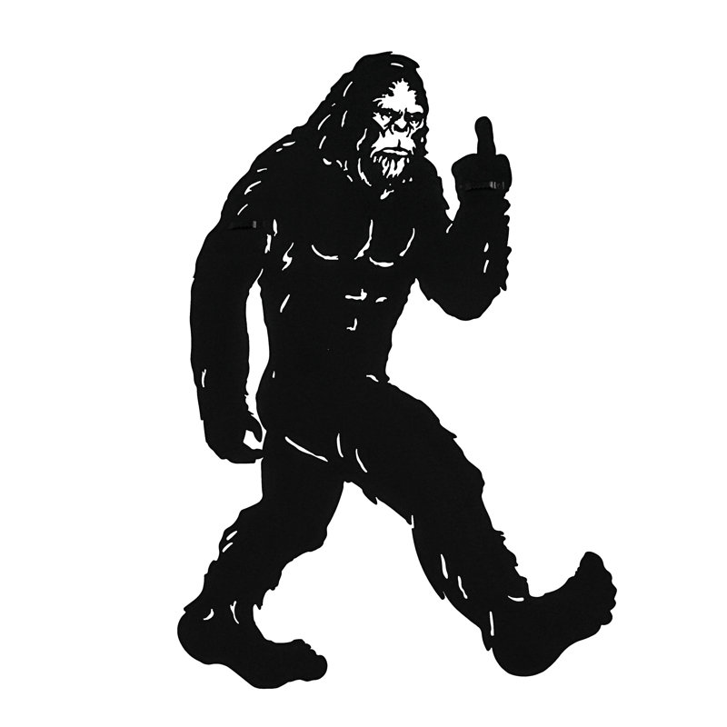Rustic lodge black metal Bigfoot flipping the bird wall sculpture with laser-cut silhouette — 16.75 in. L x 0.25 in. D x 24.75 in. H