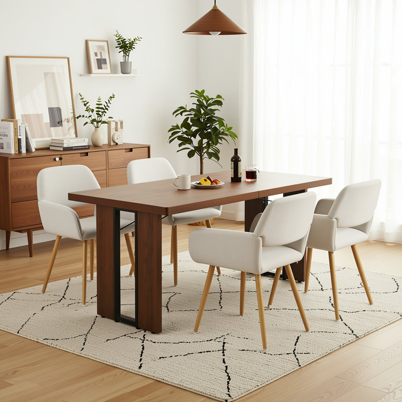 5-Piece Rectangular Wood-Look Dining Table Set With 4 Upholstered Dining Chairs