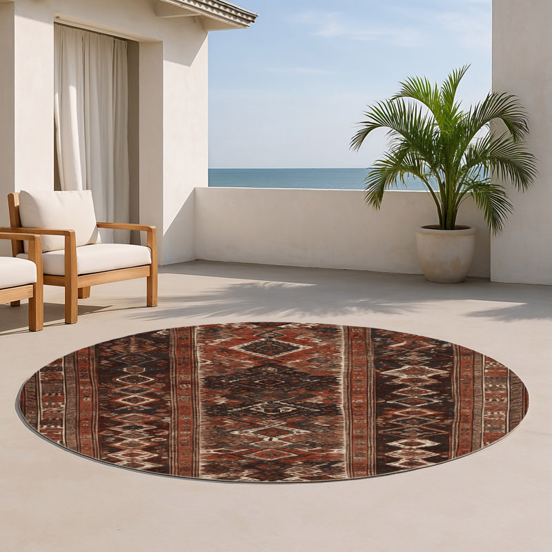 Tapis turc intérieur et extérieur brun, Rond 5 pi