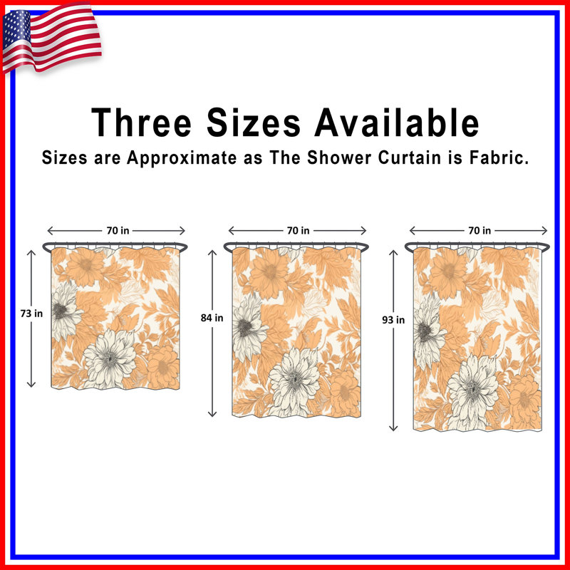 Rideaux de douche orange et beige à motif floral extra longs, L 70 po x H 72 po