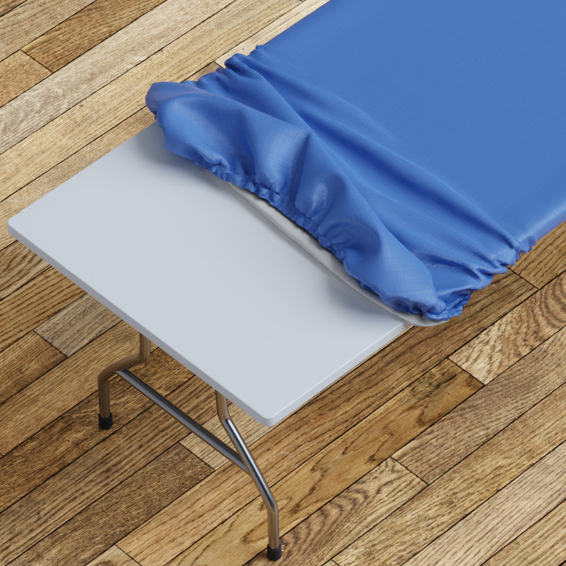 Ebern Designs Vinyl Picnic Fitted Tablecloth Cover, Solid Design, Flannel Backed Lining, Blue, 30" D x 60" L