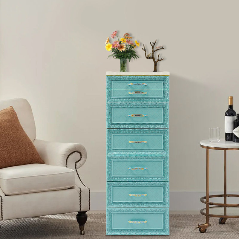 Armoire de rangement, organisateur de rangement avec tiroirs et roulettes, Bleu
