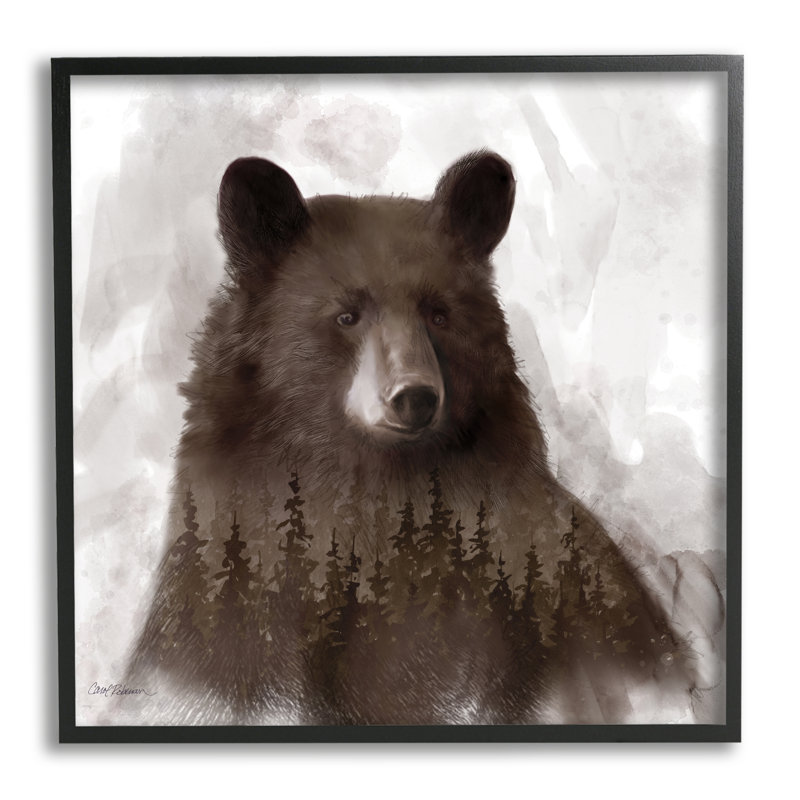 Woodland Brown Bear Portrait, H 17 po x l 17 po x P 1,5 po, Giclée encadrée noir minuit