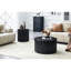 Table basse gigogne 2 pièces, design colonnes romaines, fini bois noir veiné, idéale pour la chambre, avec rangement pour magazines et sous-verres.