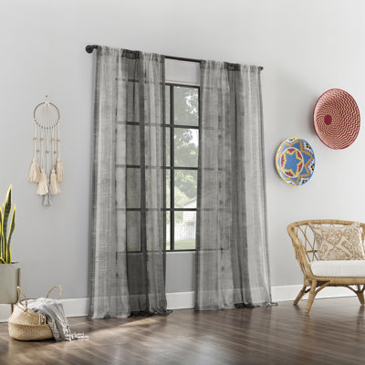 Archaeo Takato Shibori Stripe Raw Texture Linen Blend Sheer Rod Pocket Curtain Panel
