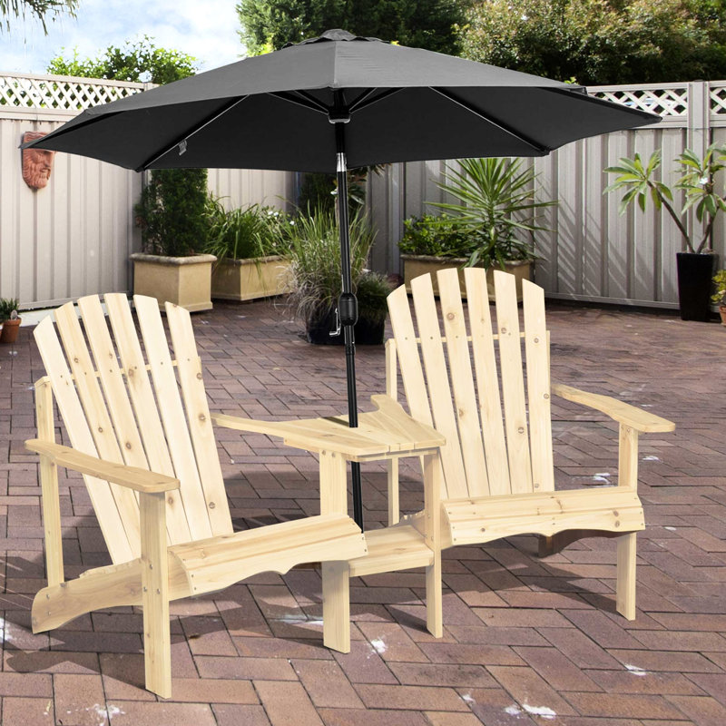 Two Wooden Chair , Outdoor Patio Chairs With Built-in Table & Umbrella Hole, For Deck Lawn Pool Backyard, Rustic Hot Two, Fire Pit Ergonomic Modern Style